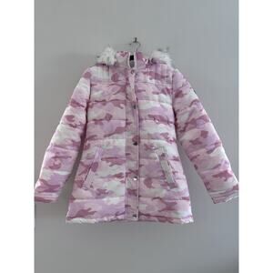 HFX Pink Camouflage Quilted Puffer Jacket Detachable Hood Water Resistant L Kids